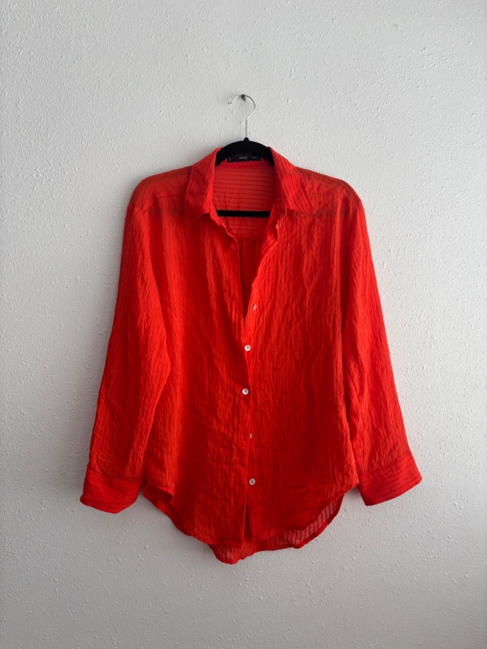 MANGO Crinkled Effect Orange Red Button Down Shirt + Wide Leg Pants (2 pc set) - Picture 3 of 12